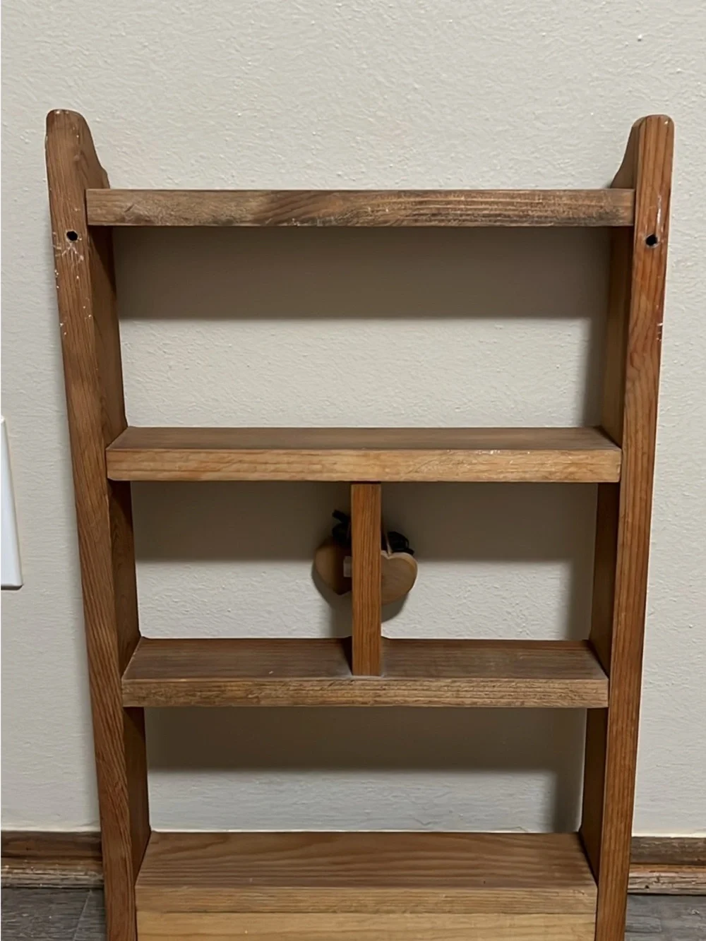 Slim Wood Entryway Wall Shelf with 2 key hooks| Farmhouse Country Cottage Stand